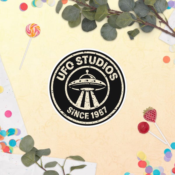 Official UFO Studios distressed circular seal sticker